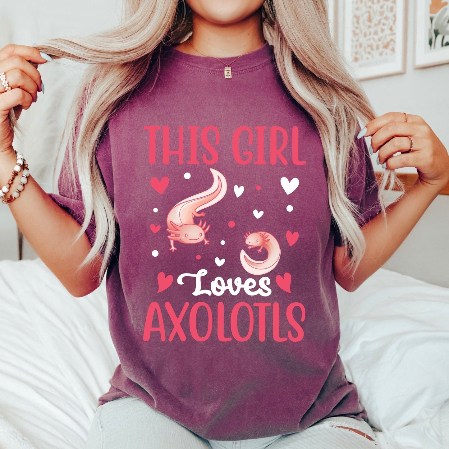 This girl loves Axolotls T-Shirt Axolotl Gifts Axolotl Shirt Axolotl Tee Unisex shirt Unisex Jersey Short Sleeve Cute nerdy gift for her - AFADesignsCo